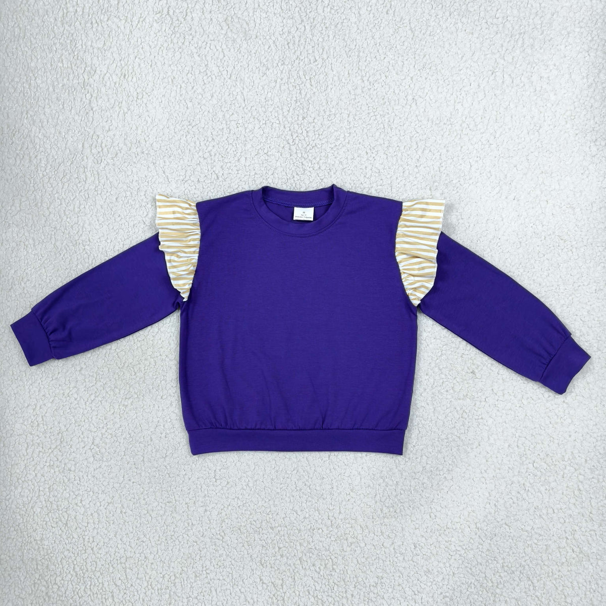 NEW RTS NO MOQ milk silk GT1846 Baby Girls Purple Khaki Stripe Long Flutter Sleeve T-shirts Top