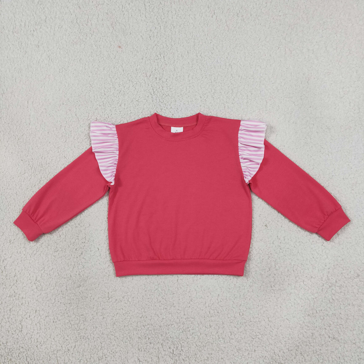 NEW RTS NO MOQ milk silk GT1848 Baby Girls Watermelon Red Stripe Long Flutter Sleeve T-shirts Top