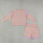 NEW RTS NO MOQ milk silk GLS0222（GT1849+SS0996）Baby Girls Light Pink Stripe Flutter Sleeve Top Pockets Ruffle Short Clothes Set