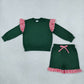 NEW RTS NO MOQ milk silk GLS0220（GT1847+SS1000）Baby Girls Light Green Stripe Flutter Sleeve Top Pockets Ruffle Short Clothes Set