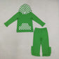 NEW RTS NO MOQ milk silk GLP3714（GT1855+P1165）Baby Girls Green Checked Pocket Long Sleeve Hoodie Ruffle Pant Outfit