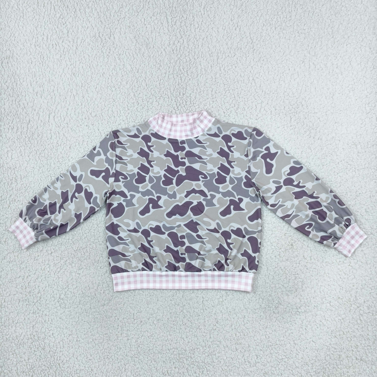 NEW RTS NO MOQ milk silk GT1873 Baby Girls Long Sleeve Southern Grey Camo Pink Checked T-shirts Top