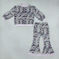 NEW RTS NO MOQ milk silk GLP3736（GT1873+P1184）High Neck Baby Girls Grey Camo Choker Top Ruffle Flare Pant Clothes Set