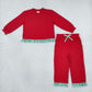NEW RTS NO MOQ milk silk GLP3916（GT1935+P1153）Baby Girls Red Long Sleeve Scallop Tunic Ruffle Pant Set
