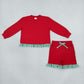 NEW RTS NO MOQ milk silk GLS0269（GT1935+SS0997）Baby Girls Red Green Stripe Shirts Elastic Waist Pockets Ruffle Short Clothes Set