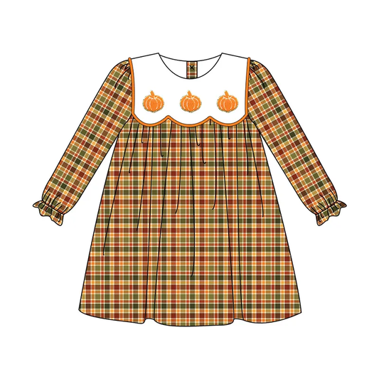 6.9 Orange Pumpkin Girls Long Sleeve Dress