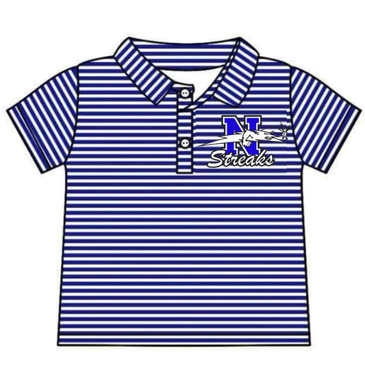 8.2Preorder(moq 5) Baby Boys Blue Stripes Streaks Team Short Sleeve Tee Pullovers Shirts Tops