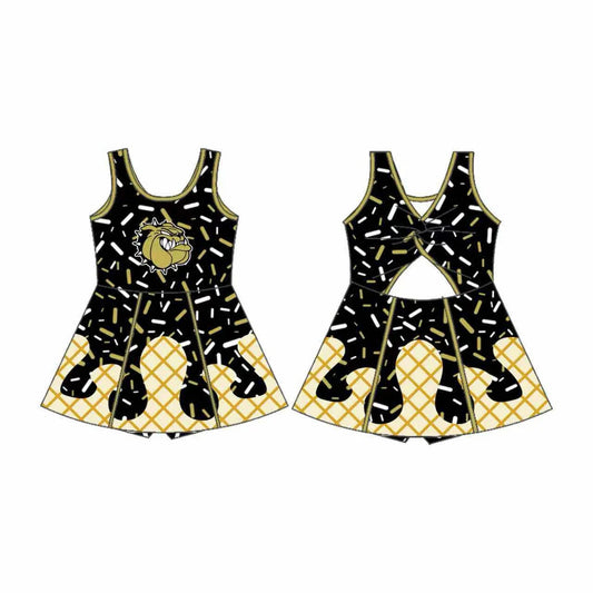 8.11Preorder (moq 5)Baby Girls Sleeveless Bulldogs Football Team Shorts Dresses