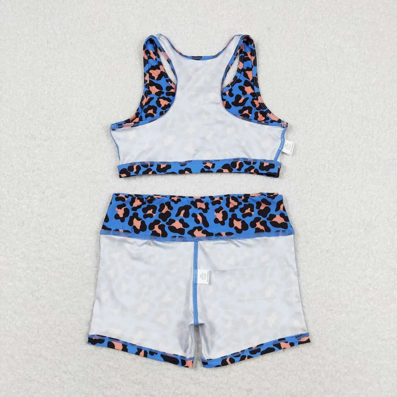 GT0517 blue and orange leopard print sleeveless top + S0214 blue and orange leopard print shorts