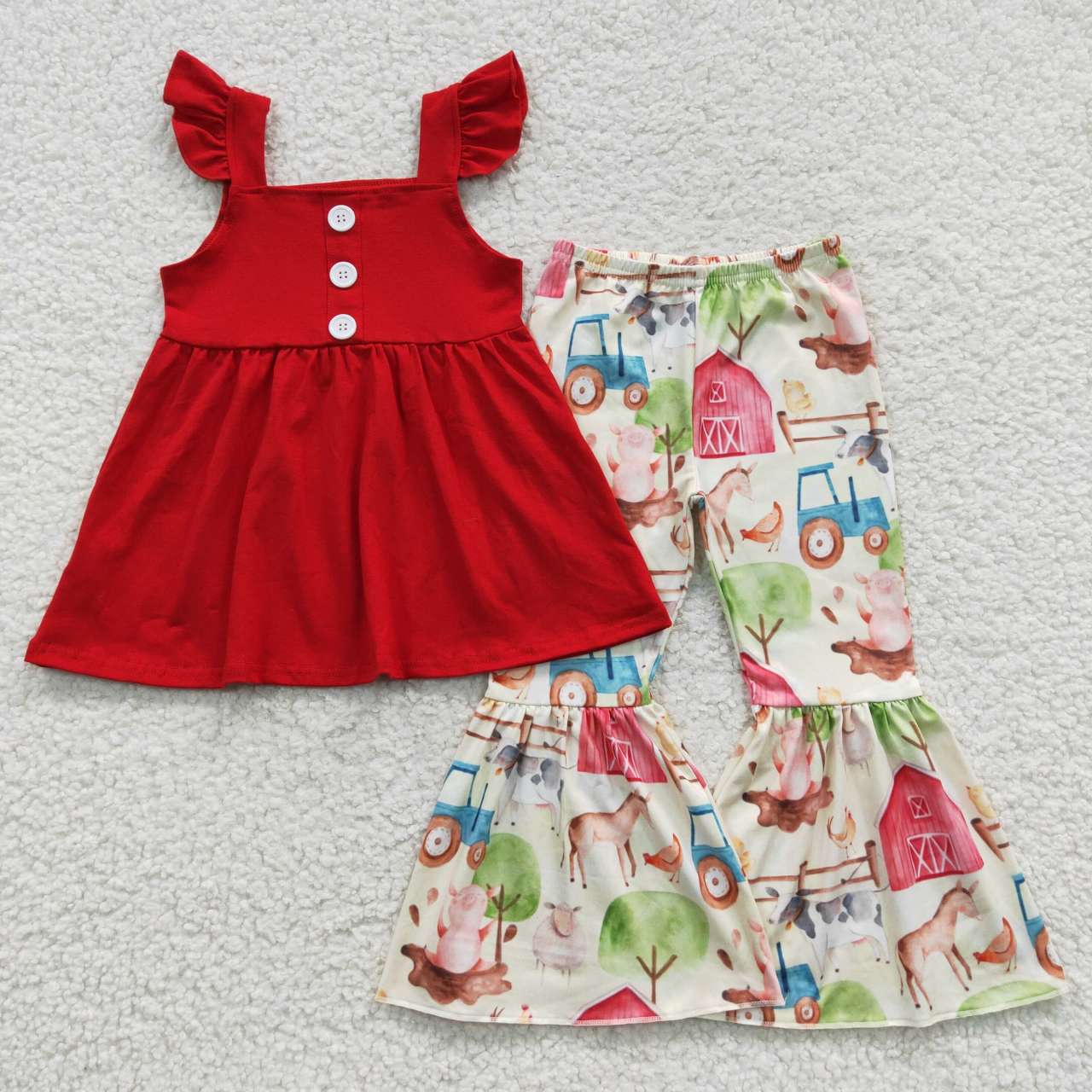 red girl top & farm bells set kids clothes