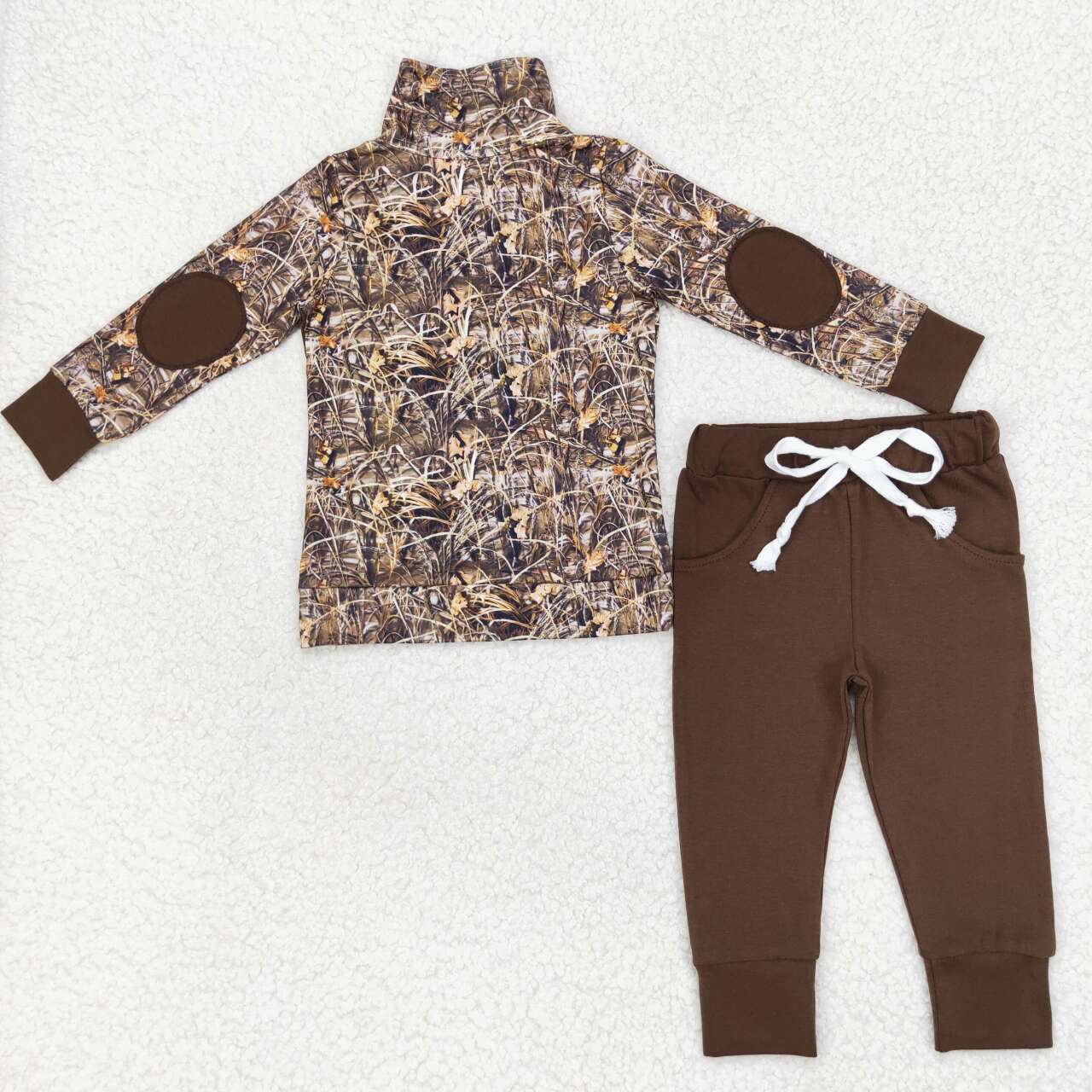 BLP0495 Leaf camouflage button long sleeve brown trousers suit