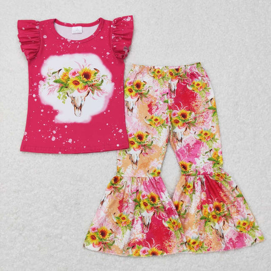 short sleeve shirt floral bell pants outfits girls sets kids clothes