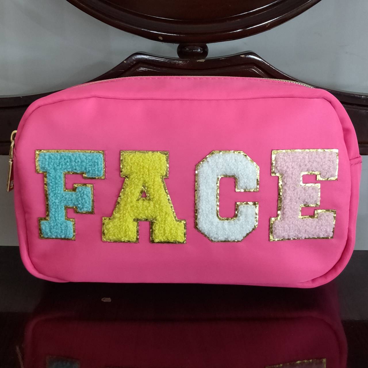 face Cosmetic bag pink kids girls Zipper carrying bag