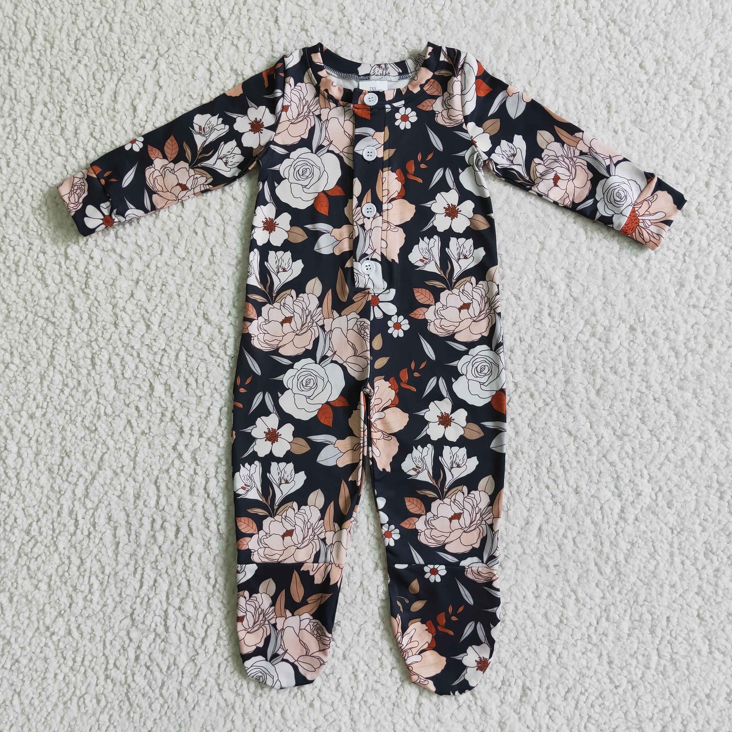 LR0116 Black floral long-sleeved jumpsuit