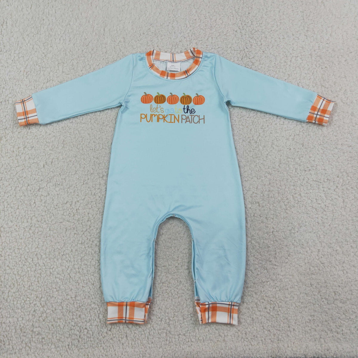 NEW RTS NO MOQ milk silk LR1189 Baby Boys Long Sleeve Let's Go to The Pumpkin Patch Fall Pant Rompers