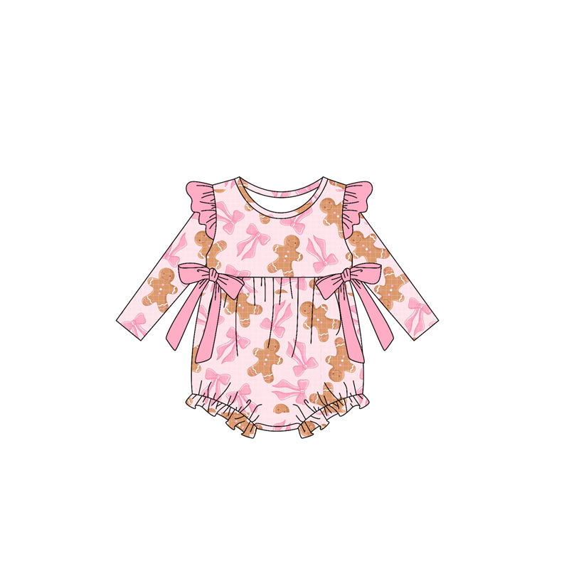 5.12LR2201 Gingerbread Bow Pink Long Sleeve Toddler Clothes