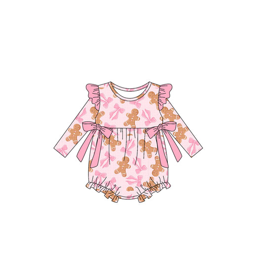 5.12LR2201 Gingerbread Bow Pink Long Sleeve Toddler Clothes