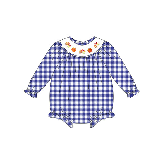 5.14LR2204smocked turkey plaid girls toddler clothes