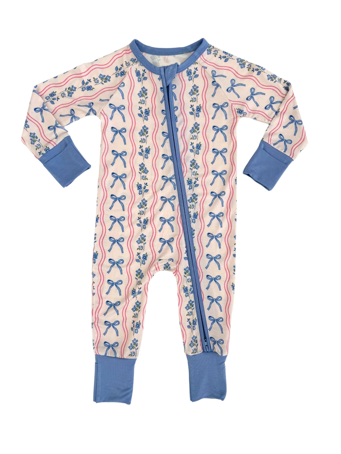 6.14LR2327 Bow Blue Zipper Toddler Clothes
