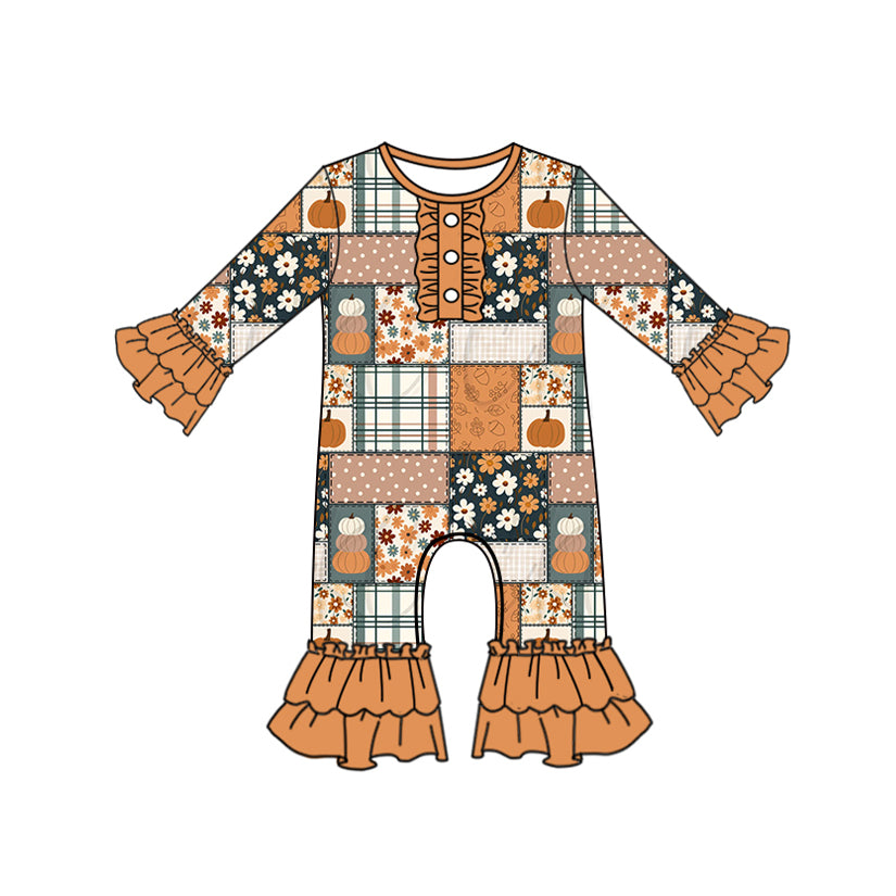 7.7LR2388 Pumpkin Brown Lace Long Sleeve Toddler Clothes