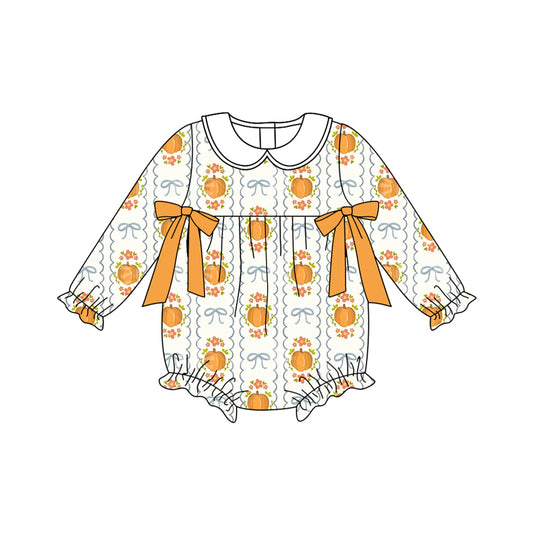 7.7LR2389 Orange Pumpkin Bow Long Sleeve Toddler Clothes