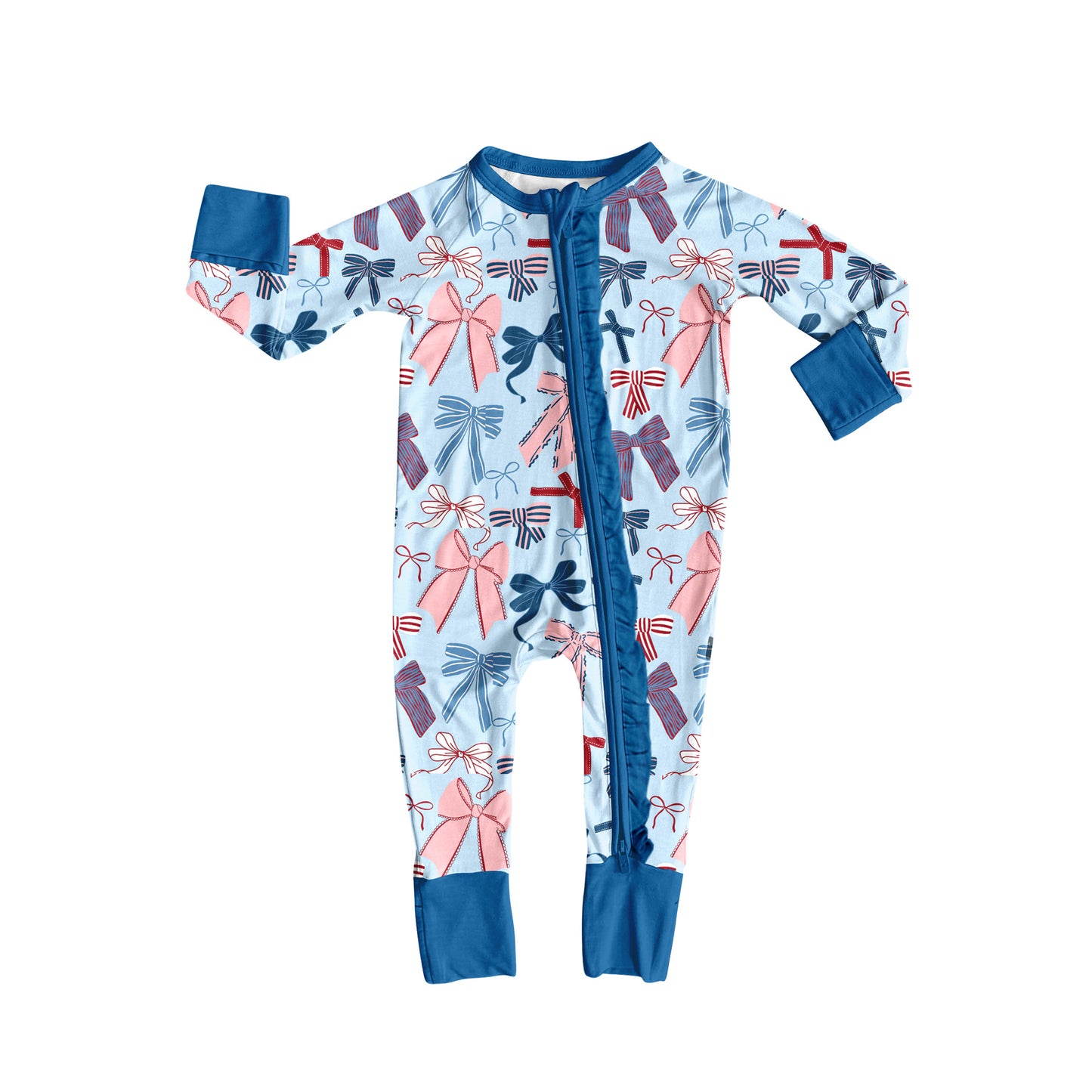 7.7LR2390 Blue bow long-sleeved girls toddler clothes