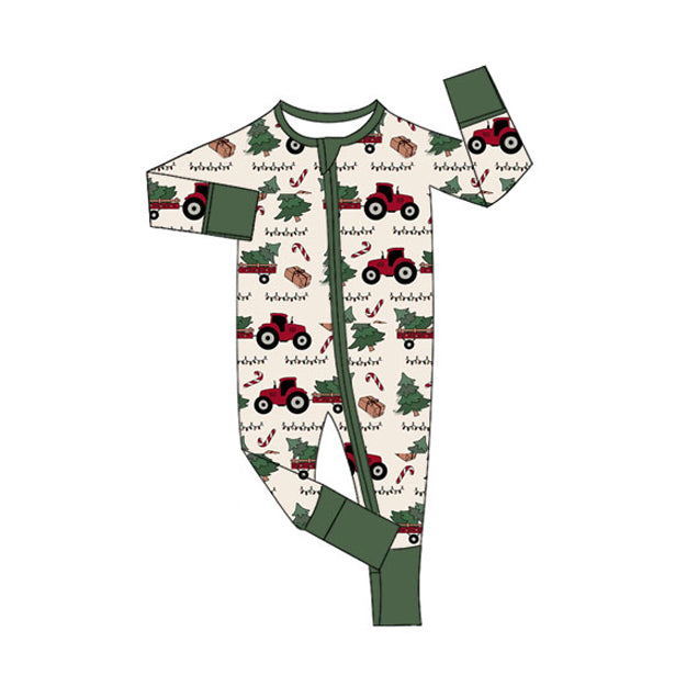 7.7LR2393 Green Christmas Tree Zipper Long Sleeve Toddler Clothes