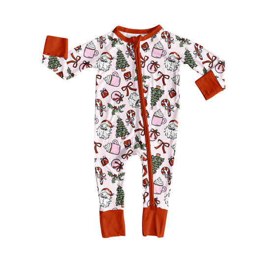 7.7LR2394 Christmas Tree Santa Claus Zipper Long Sleeve Toddler Clothes