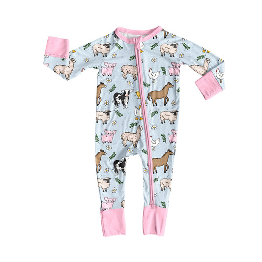 7.7LR2401 cow horse zipper pink long sleeve toddler clothes