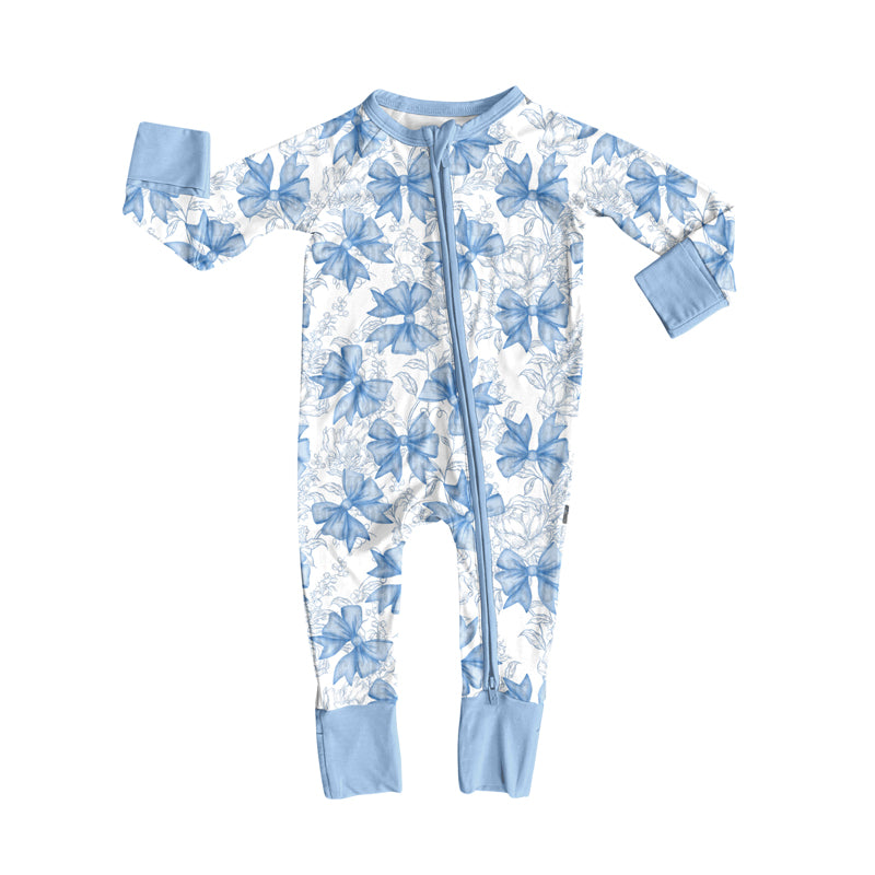7.7LR2402 Blue bow zipper long-sleeved toddler clothes