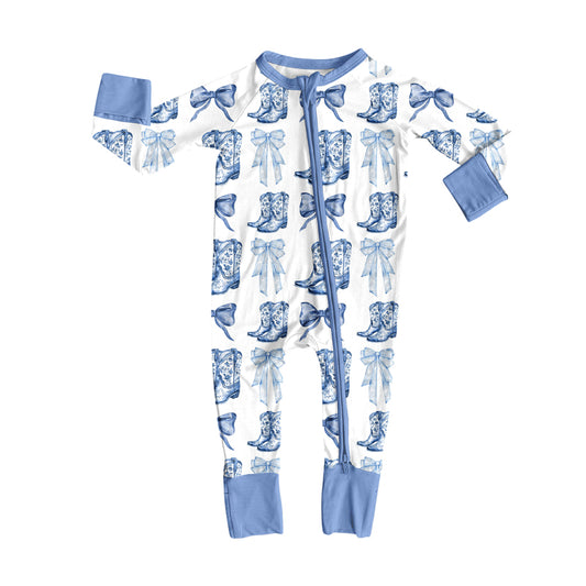 7.17LR2420 Blue bow long-sleeved toddler clothes