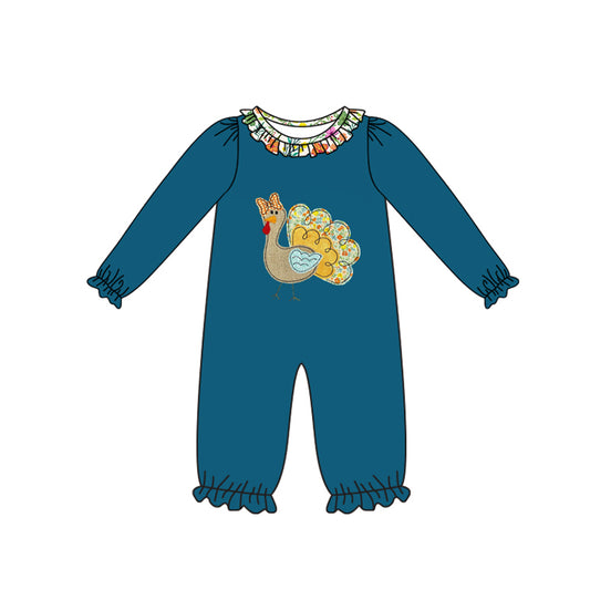 7.29LR2448 Girls turkey navy blue toddler clothes
