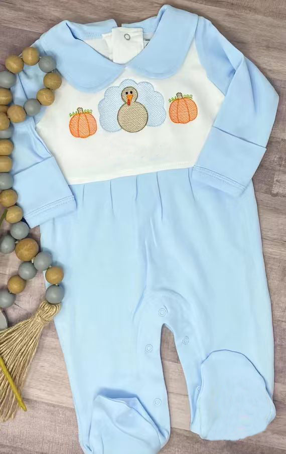 X827 LR2562 Blue Thanksgiving Pumpkin Toddler Clothes