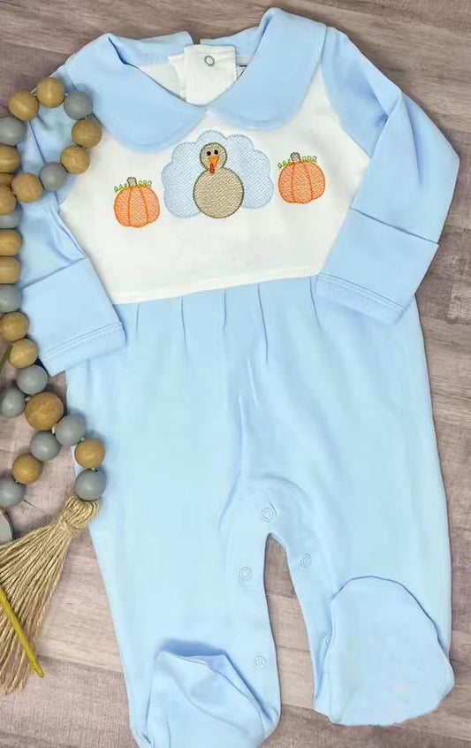 X827 LR2562 Blue Thanksgiving Pumpkin Toddler Clothes