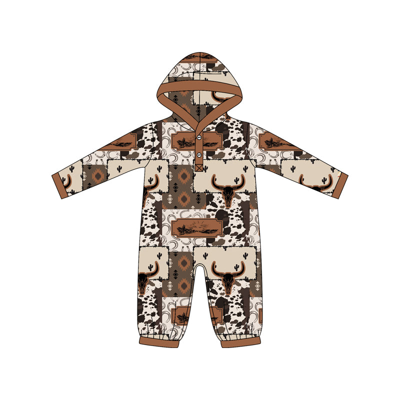 X825 LR2592 Hooded Brown Long Sleeve Toddler Clothes