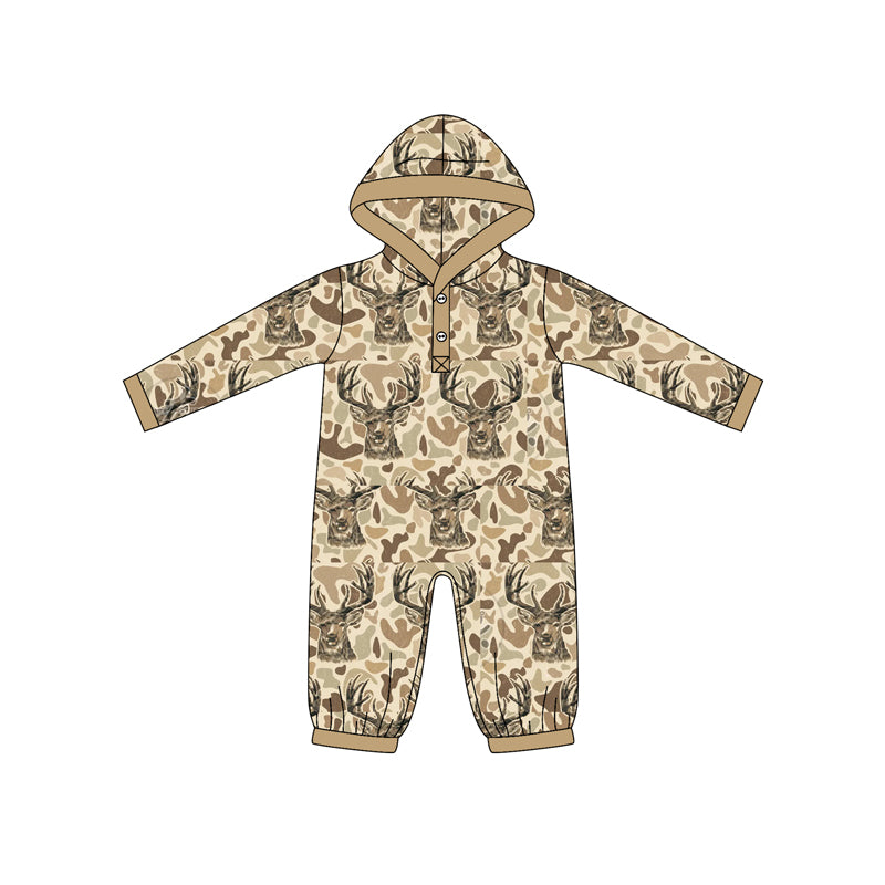 X825 LR2593 Hooded Khaki Cow Long Sleeve Toddler Clothes