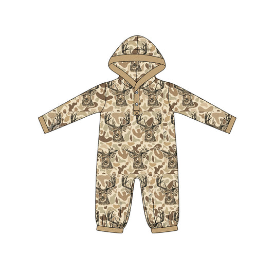 X825 LR2593 Hooded Khaki Cow Long Sleeve Toddler Clothes