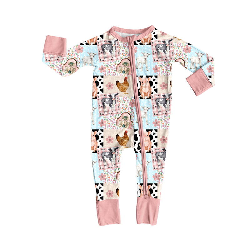 X906 LR2630 Chicken and Pig Zipper Pink Toddler Clothes