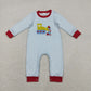RTS NO MOQ Sibling milk silk Embroidery Baby Boys Light Blue White Stripe Long Sleeve Fall Rompers