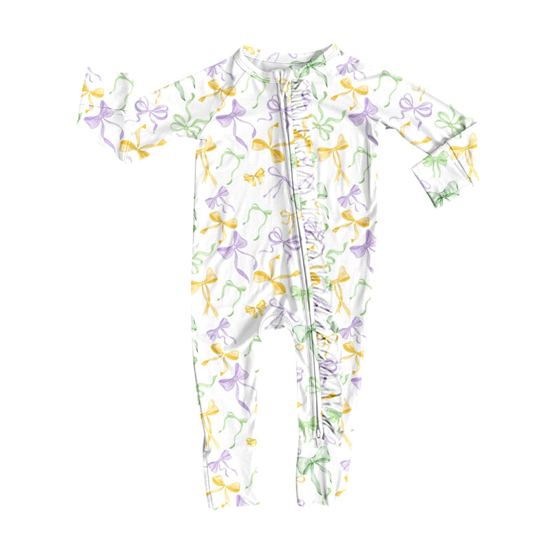 X927 LR2736 Purple Bow Long-Sleeved Romper