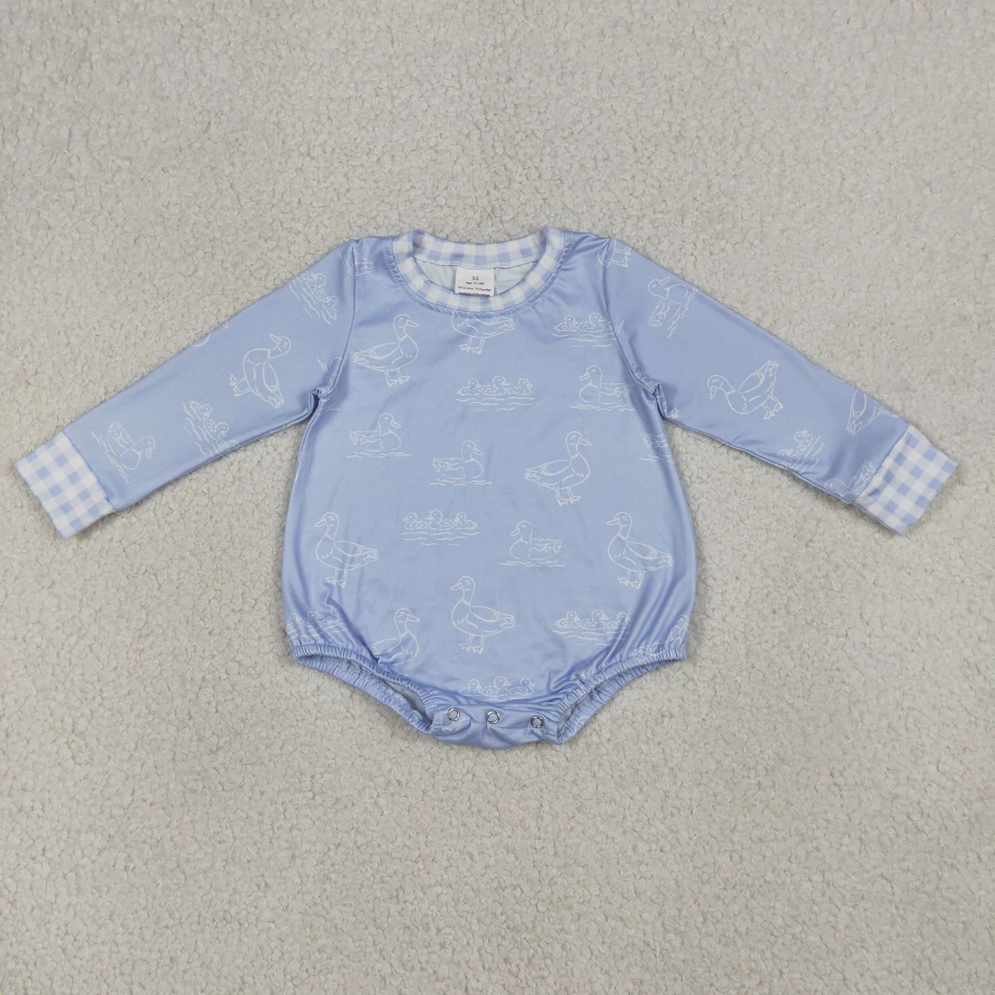 LR2969 Baby Boys Blue Long Sleeve Ducks Hunting Rompers