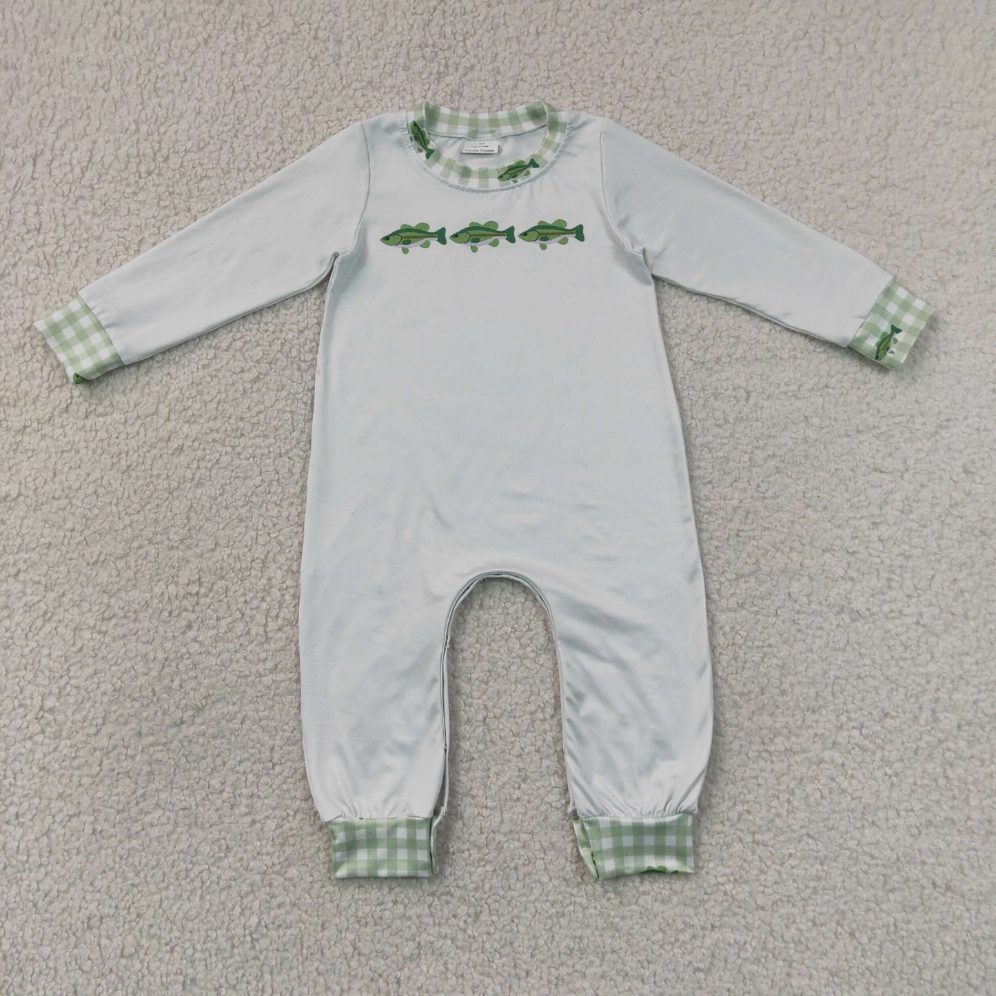 RTS NO MOQ  milk silk LR3006 Baby Boys Long Sleeve Fishes Hunting Pant Rompers