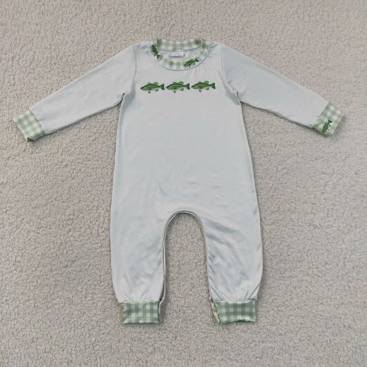 RTS NO MOQ  milk silk LR3006 Baby Boys Long Sleeve Fishes Hunting Pant Rompers