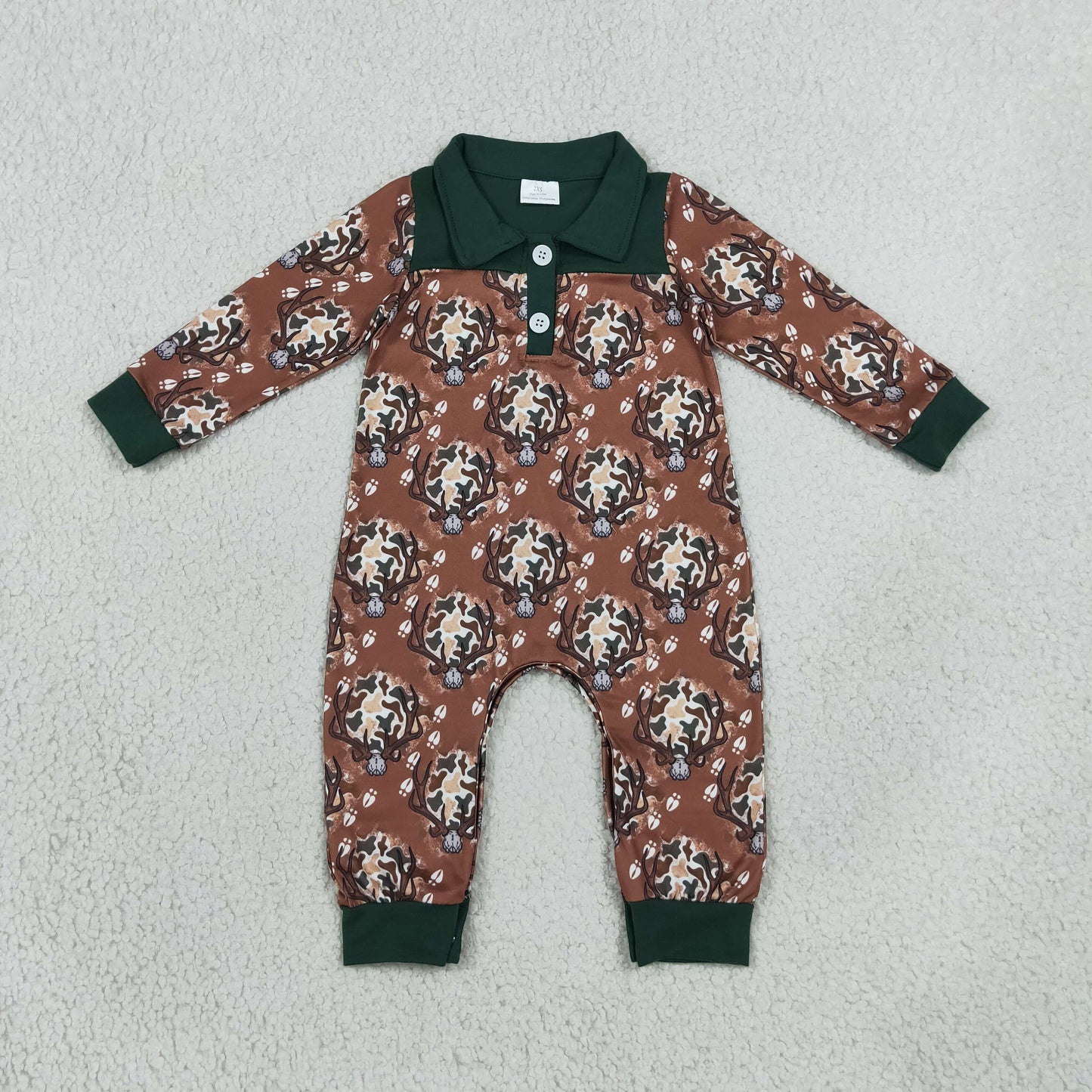 NEW RTS NO MOQ milk silk LR3013 Baby Boys Long Sleeve Camo Deer Button Hunting Pant Rompers