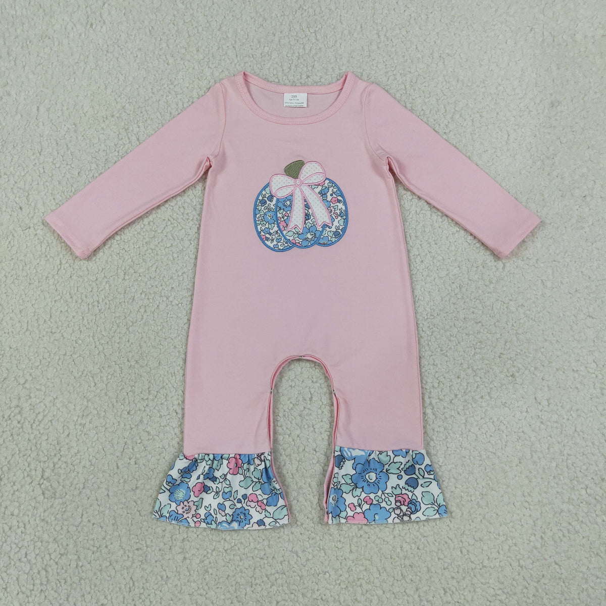 NEW RTS NO MOQ milk silk LR3021 Embroidery Baby Girls Bow Flowers Pumpkin Fall Ruffle Pant Rompers
