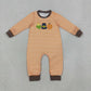 NEW RTS NO MOQ milk silk LR3037 Embroidery Baby Boys Orange Stripe Pumpkin Embroidery Long Sleeve Rompers