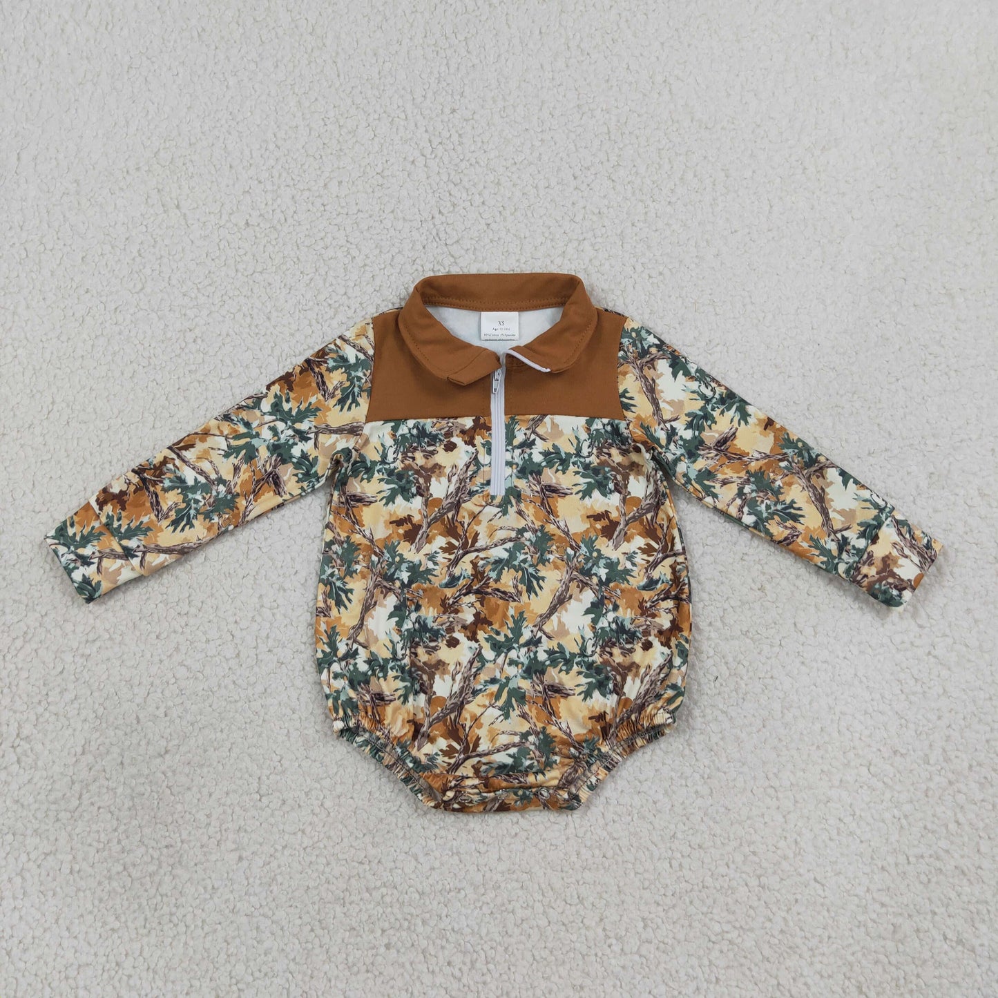 NEW RTS NO MOQ milk silk LR3048 Baby Boys Camo Print Long Sleeve Zipper Romper