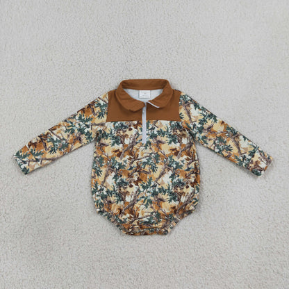 RTS NO MOQ Sibling milk silk Baby Boys Long Sleeve Camo Print Zip Pullover Pockets Jogger Hunting Clothes Sets Zipper Rompers