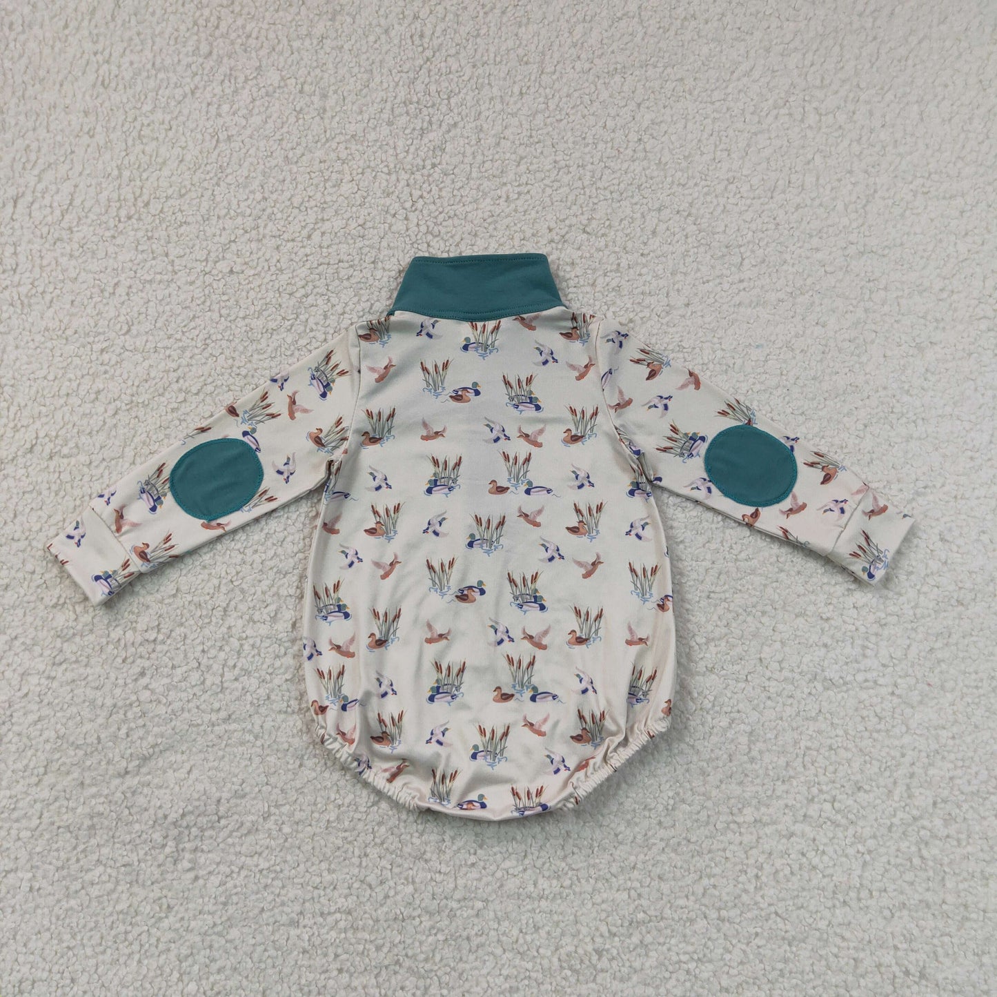 RTS NO MOQ  milk silk LR3052 Baby Boys Long Sleeve Ducks Plaid Hunting Zip Rompers