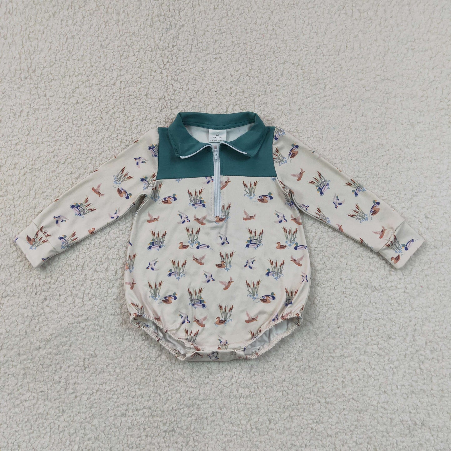 RTS NO MOQ  milk silk LR3052 Baby Boys Long Sleeve Ducks Plaid Hunting Zip Rompers